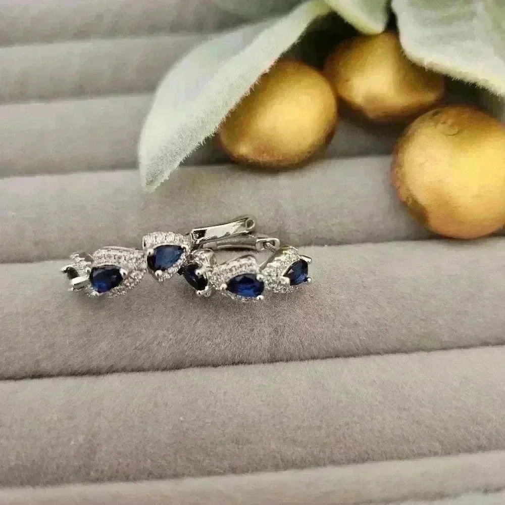Elegant fashion, small hooped, earrings, sexy mentalist style, elegant blue gems - Picture 3 of 5